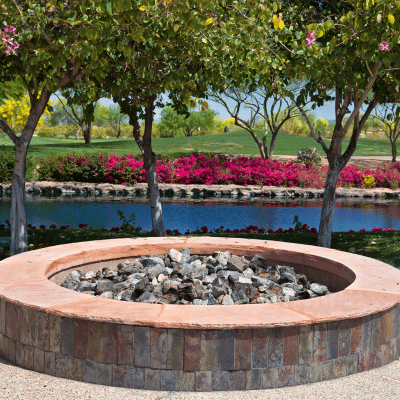 fire pit in a garden oasis