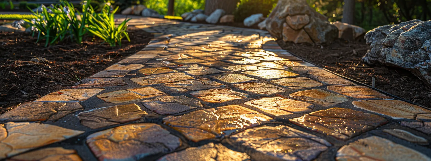 designing a intricate brick paver walkway layout with contrasting colors and patterns to create a visually striking outdoor feature.